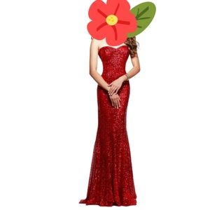 FAVIANA RED SEQUIN STRAPLESS GOWN Size 16
